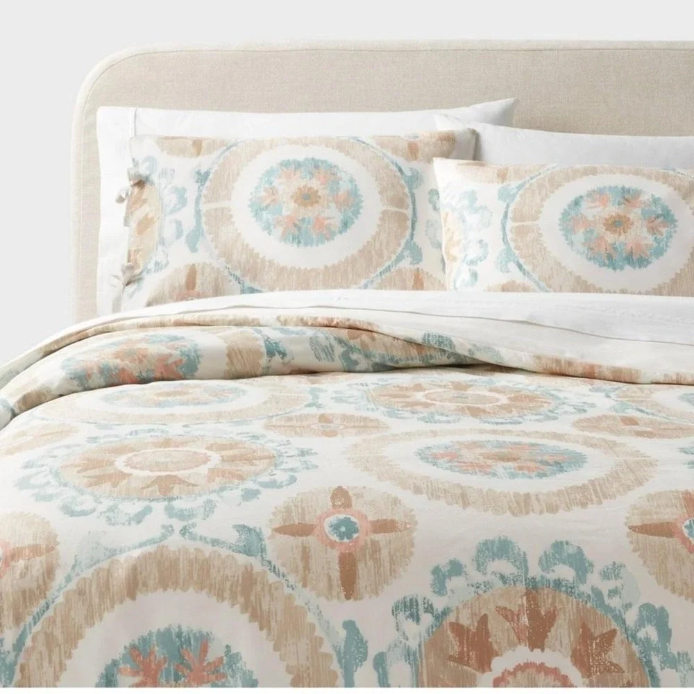New Threshold Suzani Print Duvet Cover and Sham Set Ivory Blue‎ Full Queen